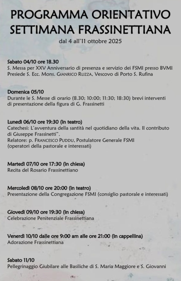 Programma settimana frassinettiana