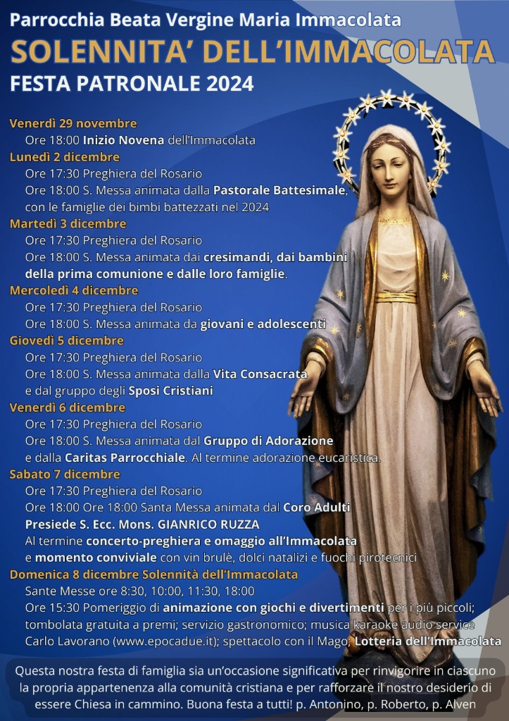 8 Dicembre 2024 - Festa dell'Immacolata