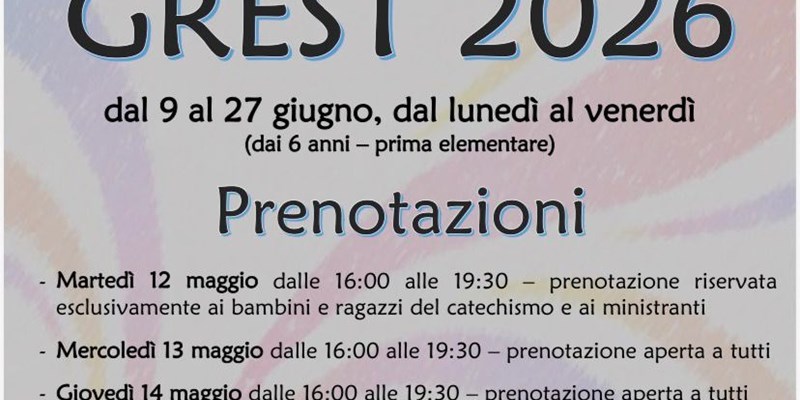 Prenotazioni GREST 2026